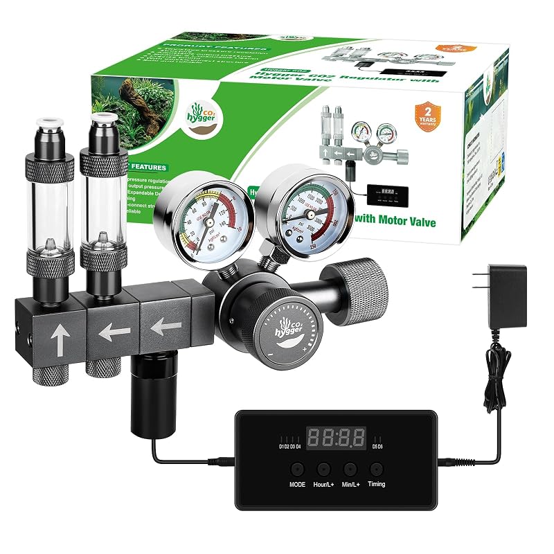 Regulador de CO₂ para aquário com válvula motorizada e temporizador Hygger CO2 QUS-HC039