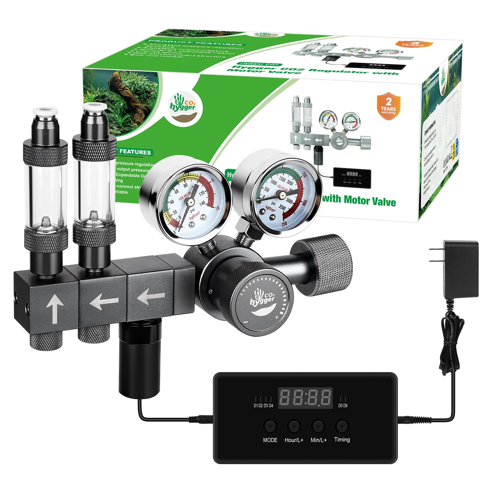 Photo 1 of Hygger CO2 Upgraded Aquarium CO2 Regulator with Motorized Valve, Dual Stage Adjustable Pressure, Expandable for Two Tanks, Includes Timer and Bubble Counters for CO2 Aquarium System