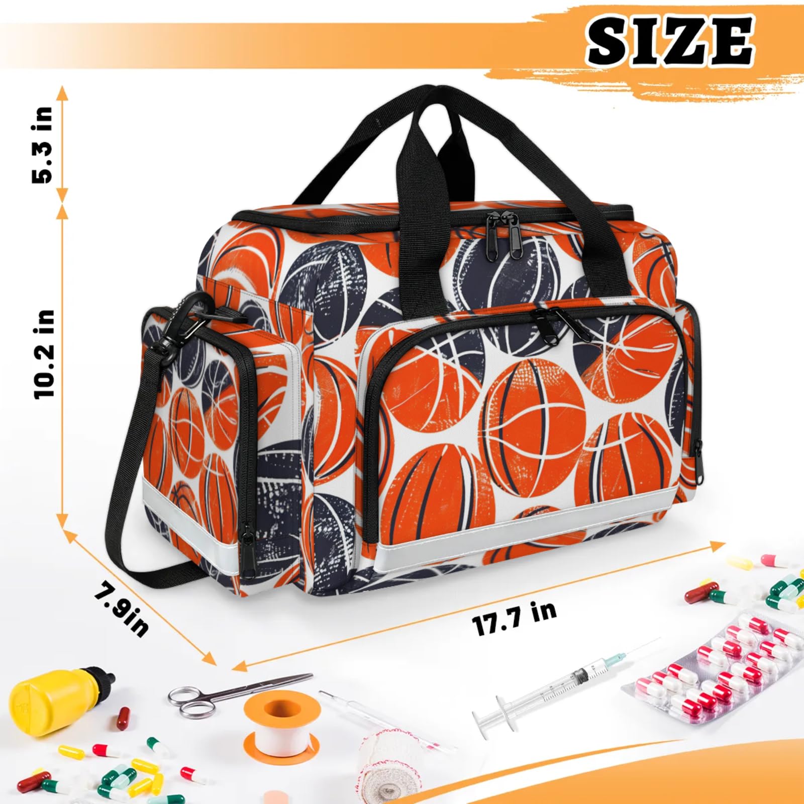 GzLeyigou First Aid Bags Empty, Cute Basketball Emergency Bag First Aid Kit Multiple Compartment Kit Carrier On Call Trauma Bag For Paramedics Emergency Medical Supplies Kit
