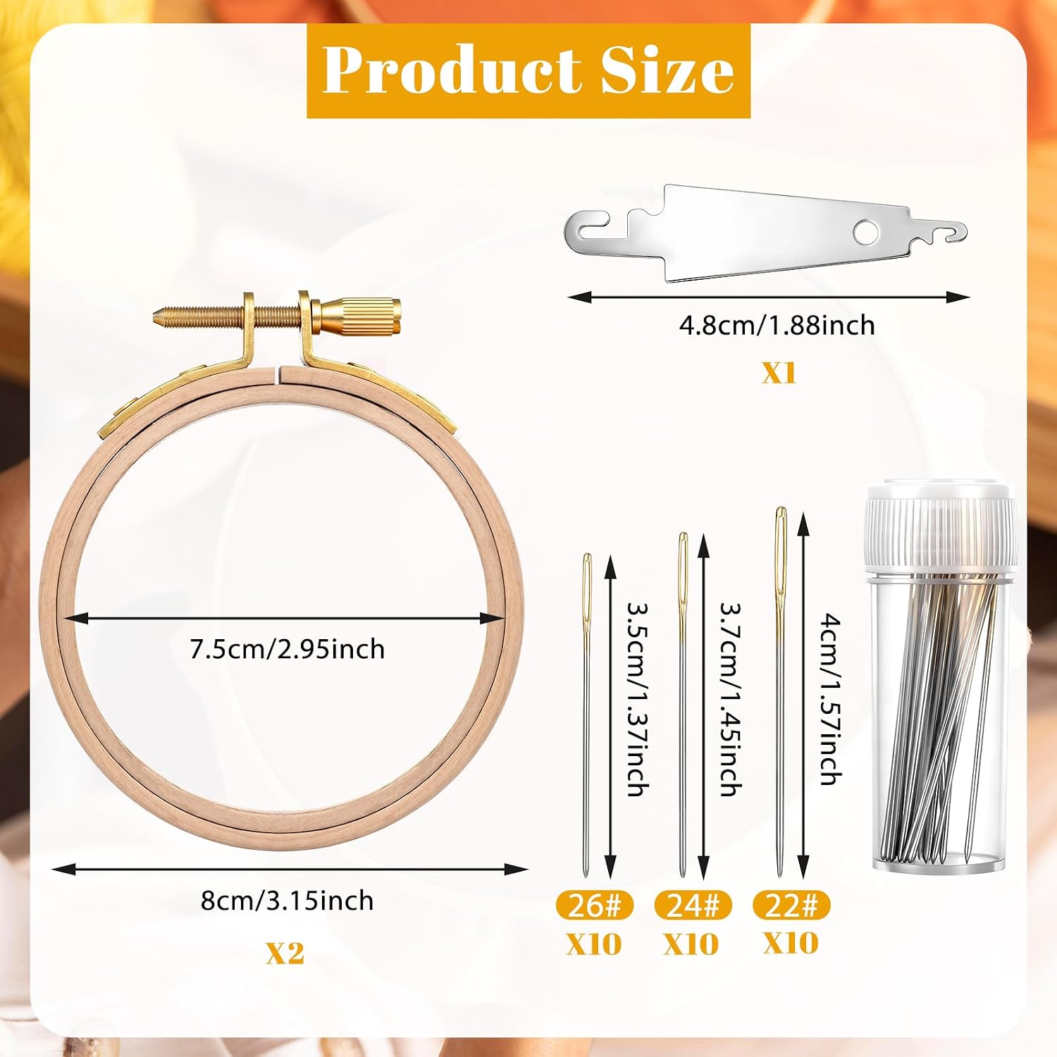 2PCS 3 Inch Wooden Embroidery Hoops, 30PCS 3 Sizes Embroiderys Needles, and 1PCS Needle Threader, Wood Circle Cross Stitch Hoops Ring Small Embroidery Hoop Frame Embroiderys Ring for Art Craft Sewing