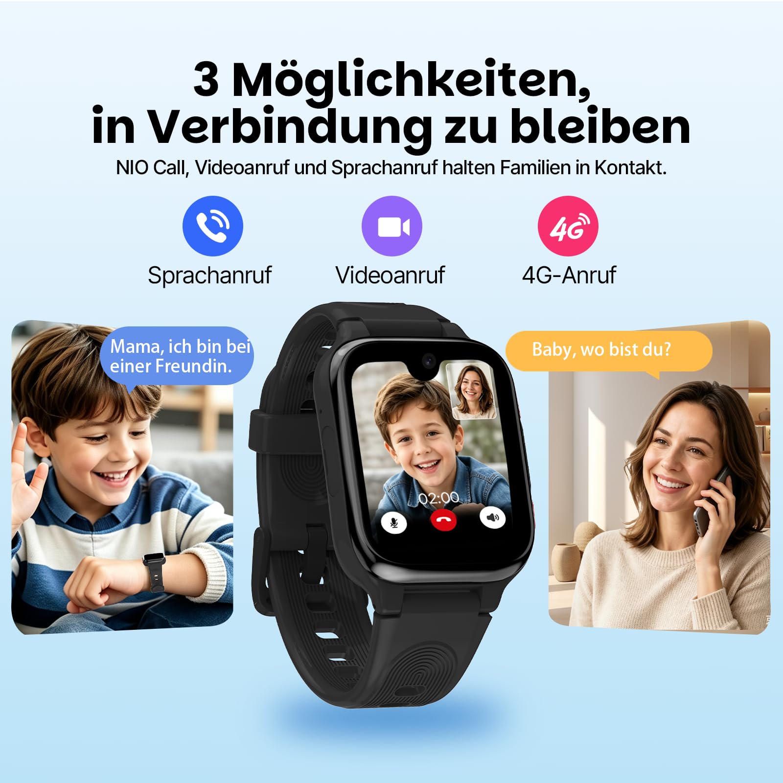 K9 4G Kids Smartwatch AI mit GPS und Telefon, AMOLED, 1,78 Zoll für Kinder mit Video,Schulmodus, wasserdichte IP68,Smartwatch Kinder ab 6 Jahren-Schwarz