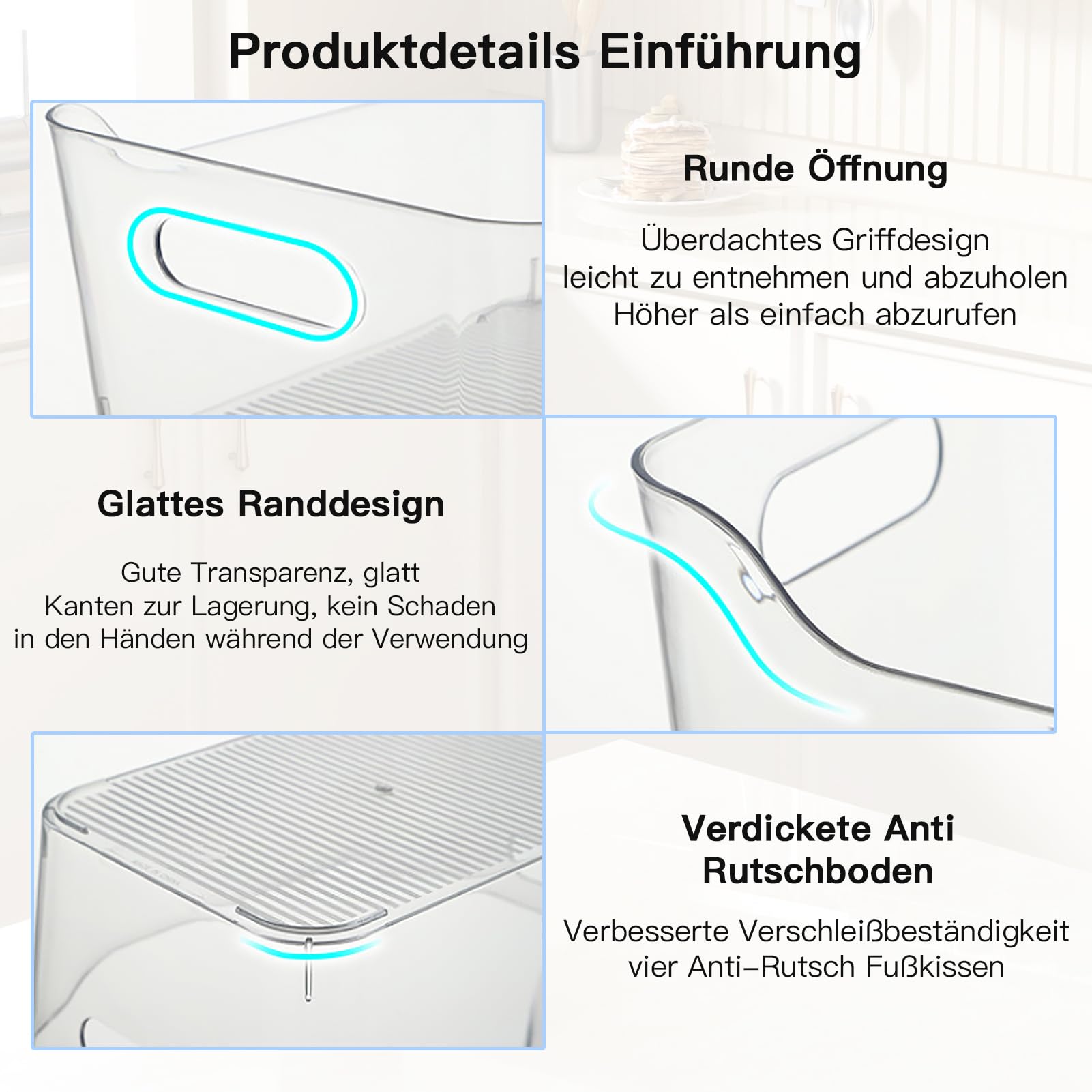 12 Stück KüHlschrank Organizer, Fridge Organizer, Stapelbare Organizer KüHlschrank Mit Griff für Speisekammer, Gefrierschrank, Schrank, Schublade, Büro