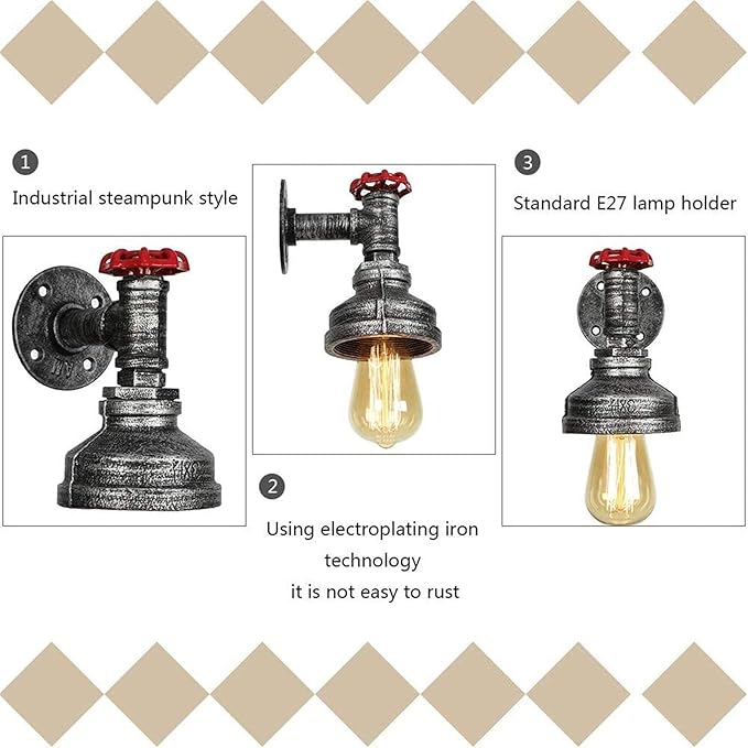 NZDY Vintage Industriële Rustieke Waterpijp Wandlamp Steampunk Licht voor Woonkamer Hal Koffie Nachtkastje, Zonder Lamp Wandlamp, D photo 2