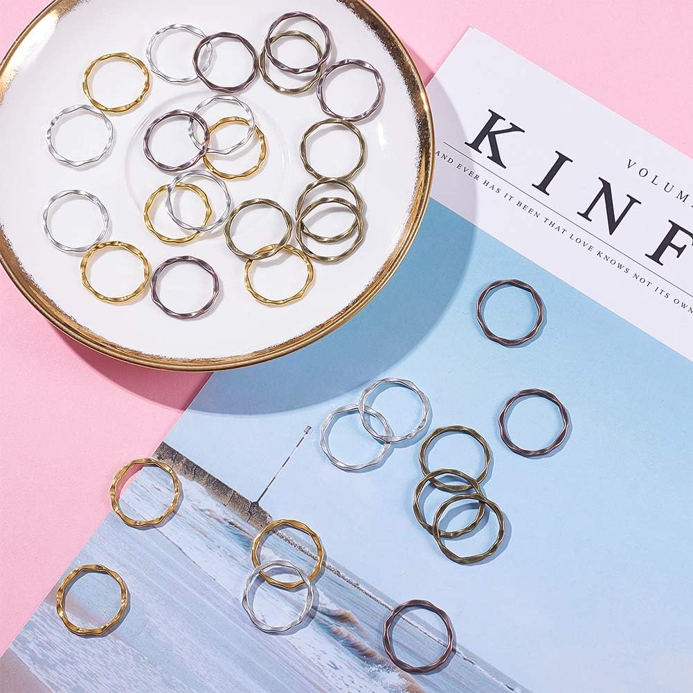 PH PandaHall 200pcs 4 Colors Alloy Linking Rings Tibetan Style Circle Frames Charms Links Jewelry Connectors for Necklaces Bracelets Jewelry Dangle Earring Making