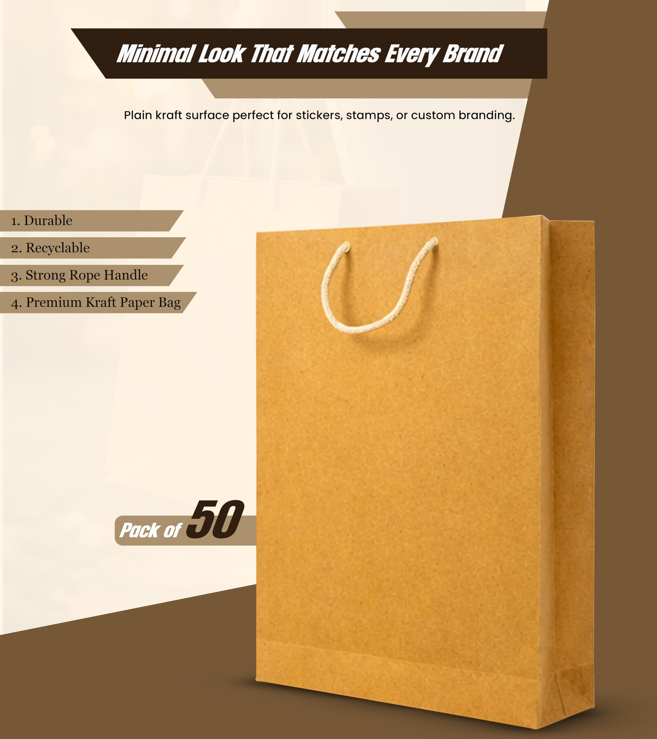 Large Brown Paper Bags - Pack of 50 -2 Large Brown Paper Bags - Pack of 50 -2