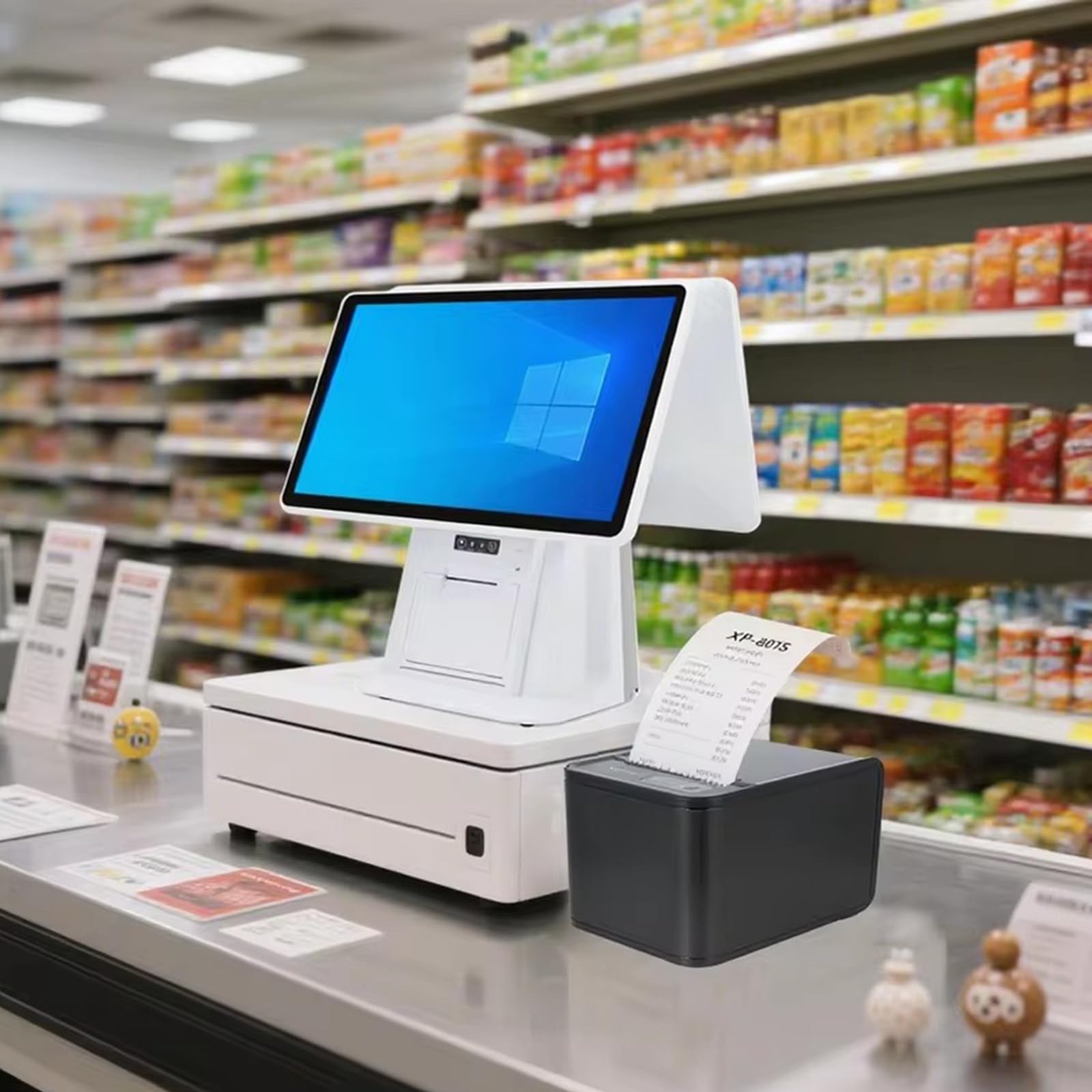 Caisse Enregistreuse Intelligente, Caisse Enregistreuse Pos avec 15.6" Double écran Tactile, Imprimante 58mm Intégrée, 8 Go de RAM, SSD 128 Go, Système Caisses Pos pour Petites Entreprises