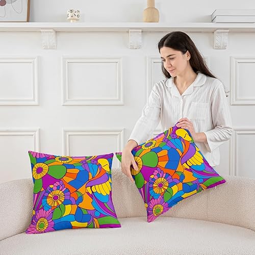 Miniatura 3 de Juego de 2 fundas de cojín de flores psicodélicas de 18 x 18 pulgadas, fundas de almohada hippie retro 60S 70S Groovy Power Floral Fundas de
