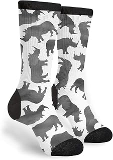 351 Men Women Sports Socks Tiny Watercolor Rhinos Monochrome Cool Crazy Socks Casual Hiking Socks Super Soft Crew Sports Socks For Outdoor Hiking Running
