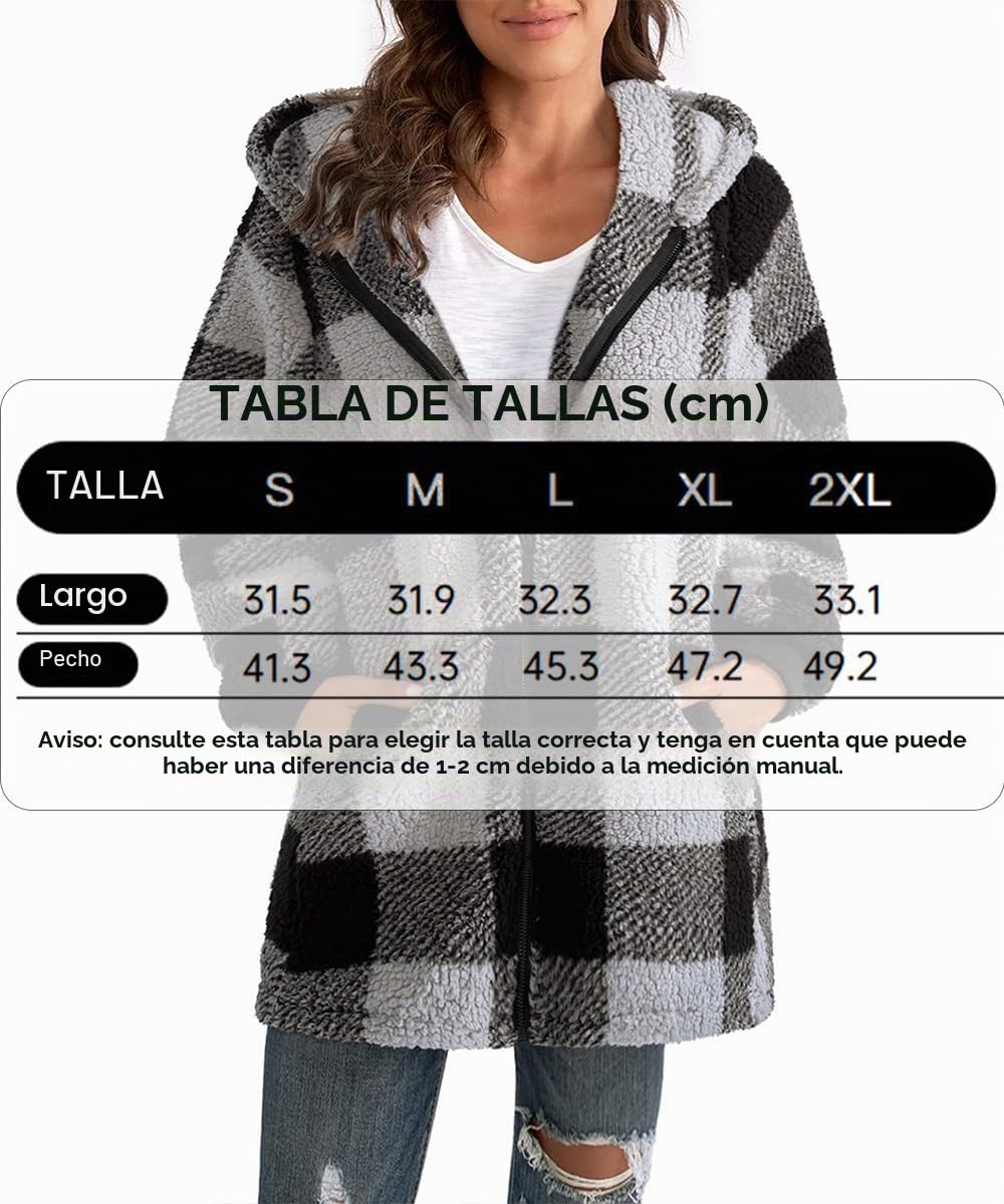 ABINGOO Sudadera con Capucha Mujer Polar Invierno Chaqueta con Bolsillos | Oversize Hoodies Cálida Cremallera Jersey Cálido Abrigos a Cuadros Sueltos