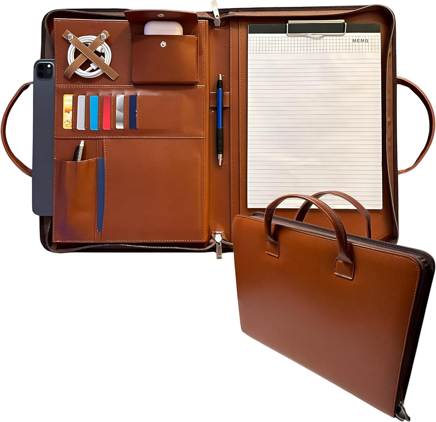 FUNTACY Leder-Portfolio mit Griffen, Padfolio für Damen und Herren