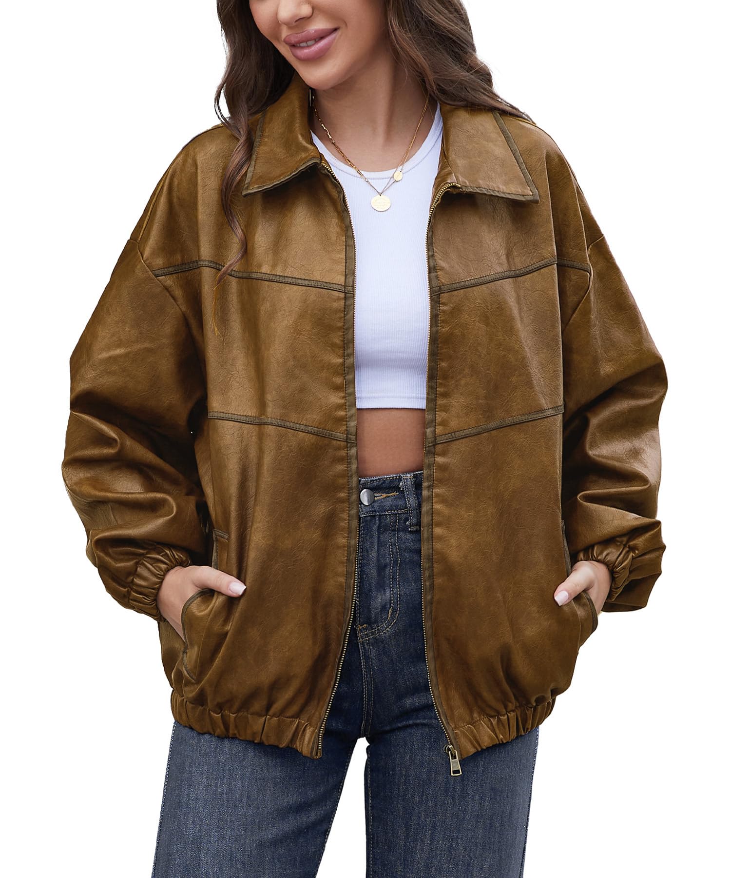 Bakyarder Womens Oversized Y2K Faux Leather Jackets Vintage Plus Size Fashion Motorcycle Coats Fall Fashion Outfits 2025