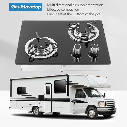 Miniatura 4 de RV Gas Stove 2 Burners Powerful Tempered Glass Panel Cooktop for Boat Caravan Camper
