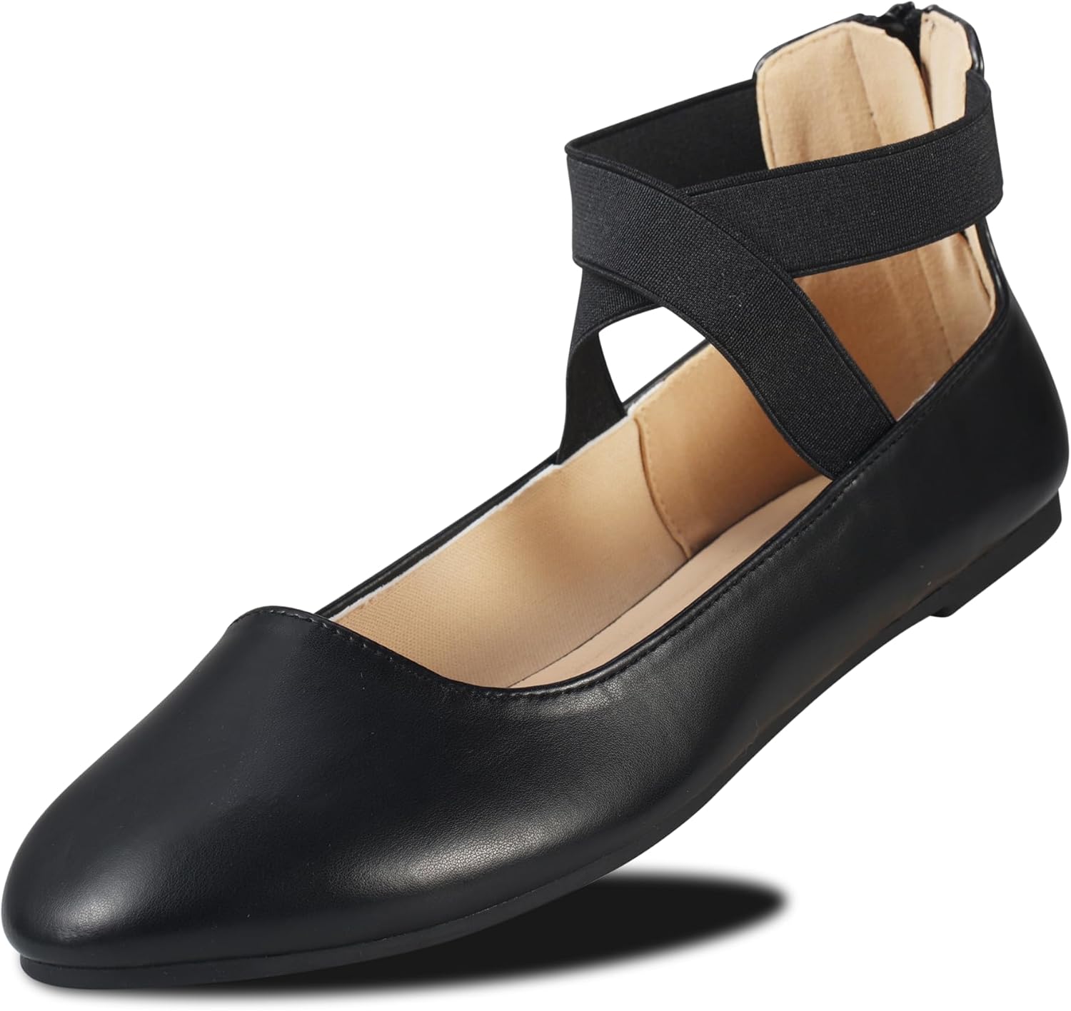 EMMA NEW YORK Women's Comfortable Ballet Flats with Strap, Ballerina Flats with Elastic Ankle Straps for Women Renaissance Shoes Women Flat Ballerina Shoes