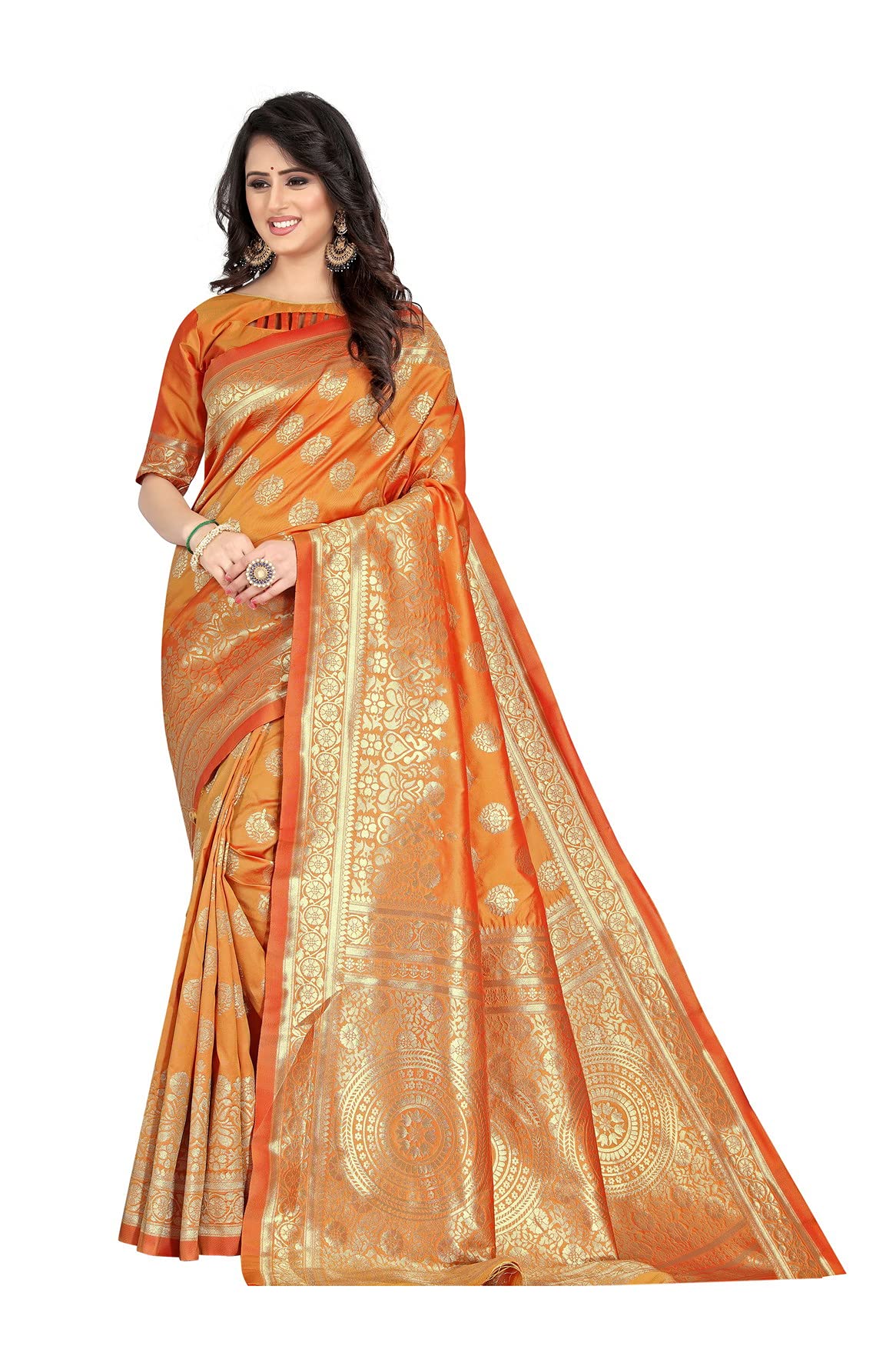 Sugathari Women's Banarasi Saree Pure Kanjivaram Silk Saree Soft New Ladies 2023 Design Wear Pattu Sarees Latest Cotton Party Sari Collections With Blouse Piece For Wedding Sadi (Pari S-2 Mustard)