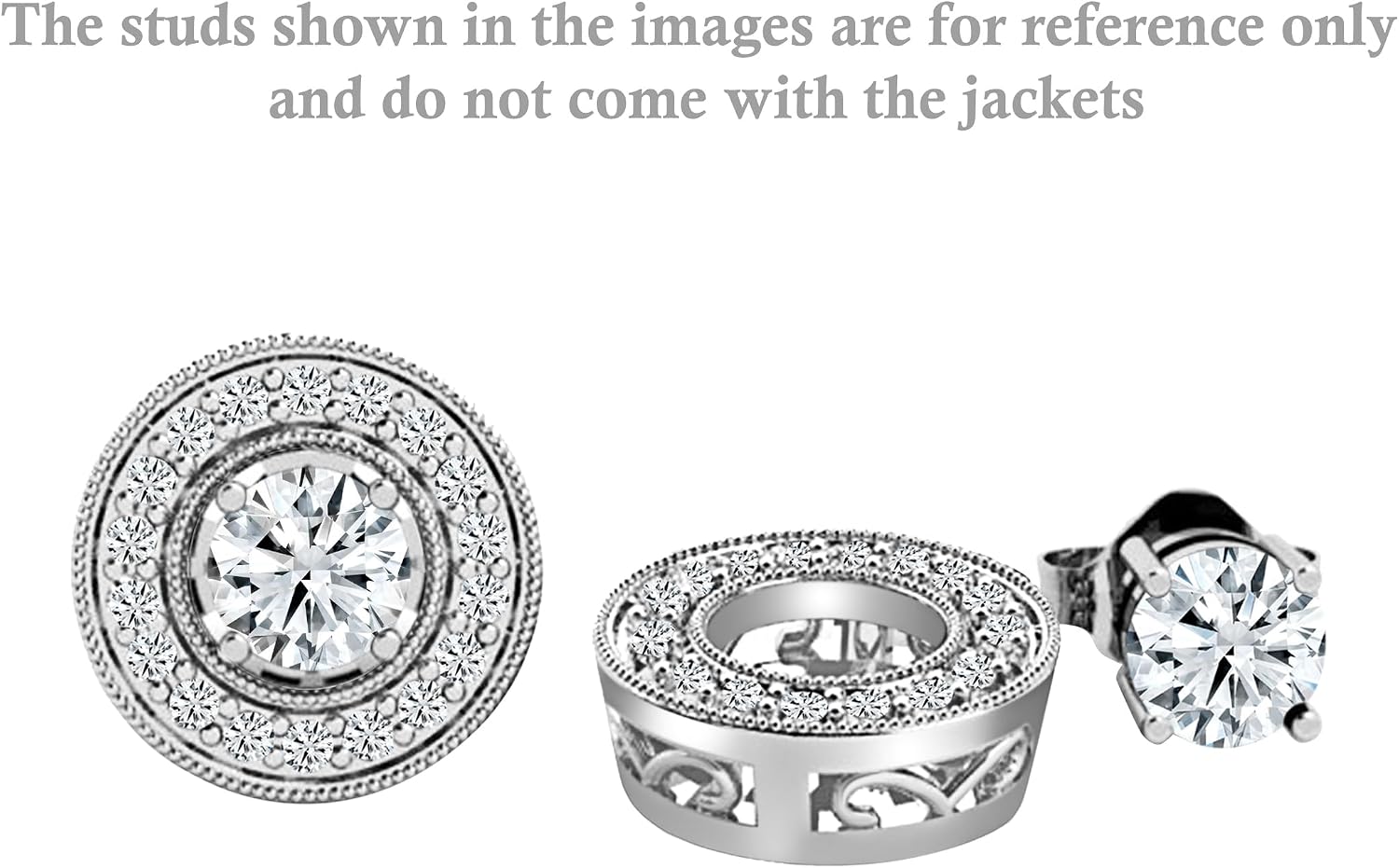 Dazzlingrock Collection 18K Solid White Gold Round Gemstone & White Diamond Filigree Grooved Removable Stud Earring Jackets for Women