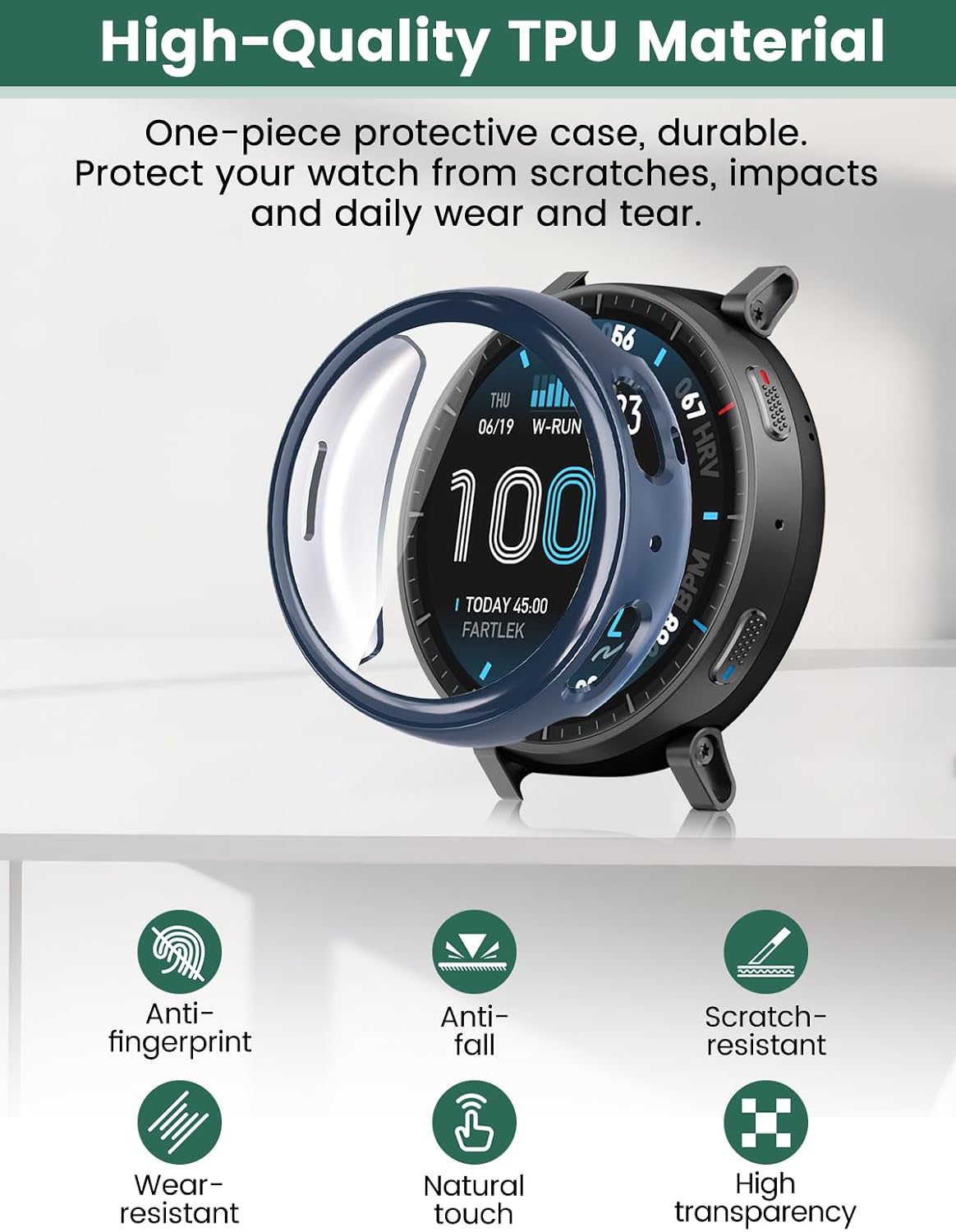 Protective Case Cover Compatible with Amazfit Active Max Smart Watch 1.5", Hard PC Shell & 6H Tempered Glass Screen Protector - Shockproof, Full Coverage, Scratch-Resistant (Blue) image 5