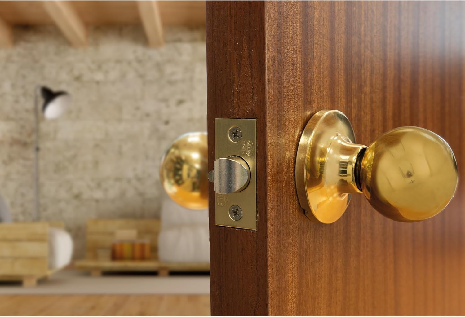 Amig - Interior Door Knob | with Entry Handle 60/70 mm | Ball Knob on Both Sides | for 35 to 45 mm Wood Passage Doors | Polished Brass
