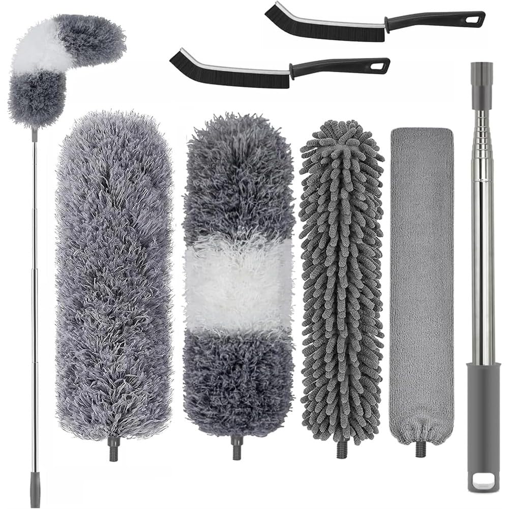 IJSDNVJNDX Telescoping Microfiber Duster Washable Design, Long Reach of Up to 254 Cm, Bendable Dust Catcher Collector for High Ceilings, Ceiling Fan Cleaning