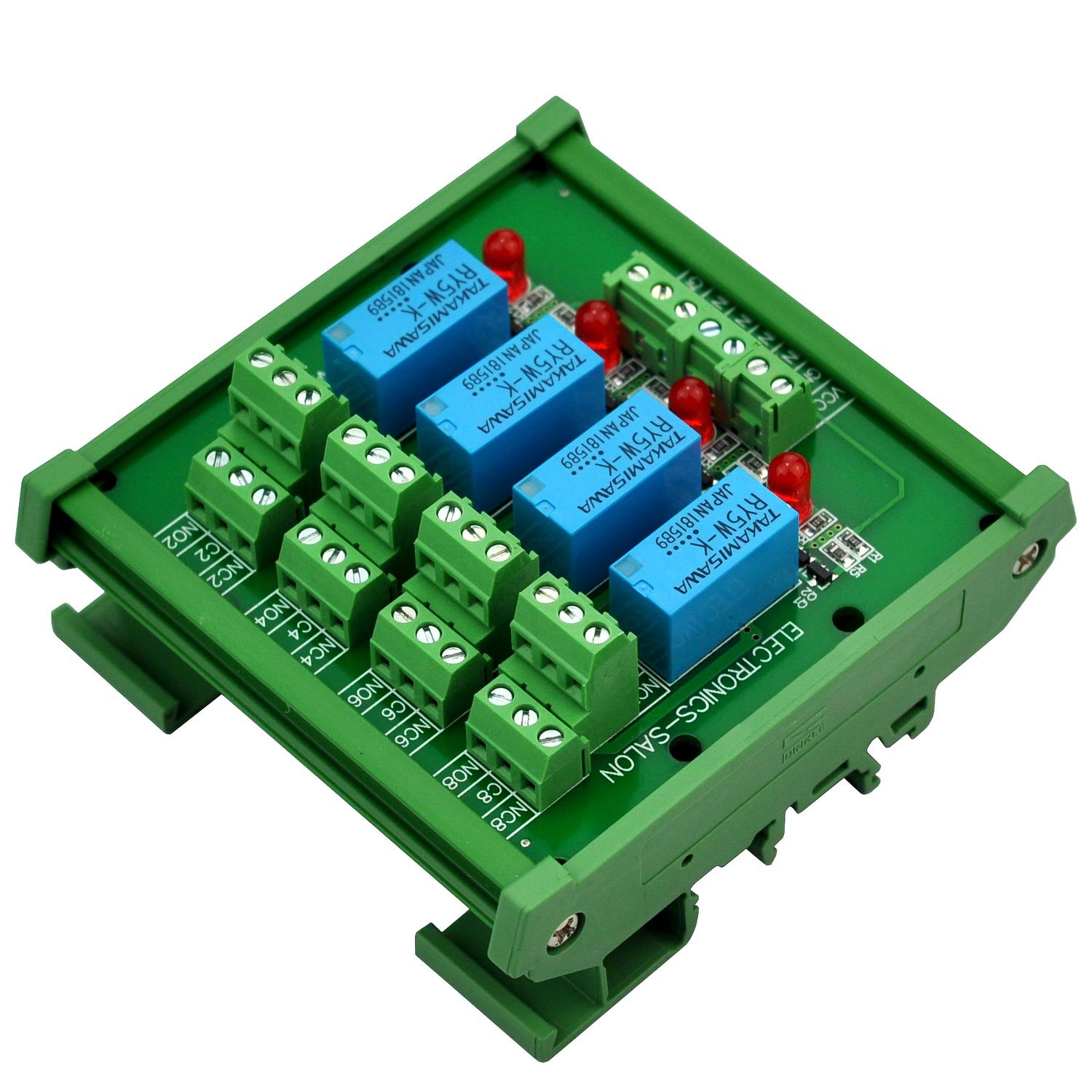 Electronics-Salon DIN Rail Mount 4 DPDT Signal Relay Interface Module, DC 5V Version.