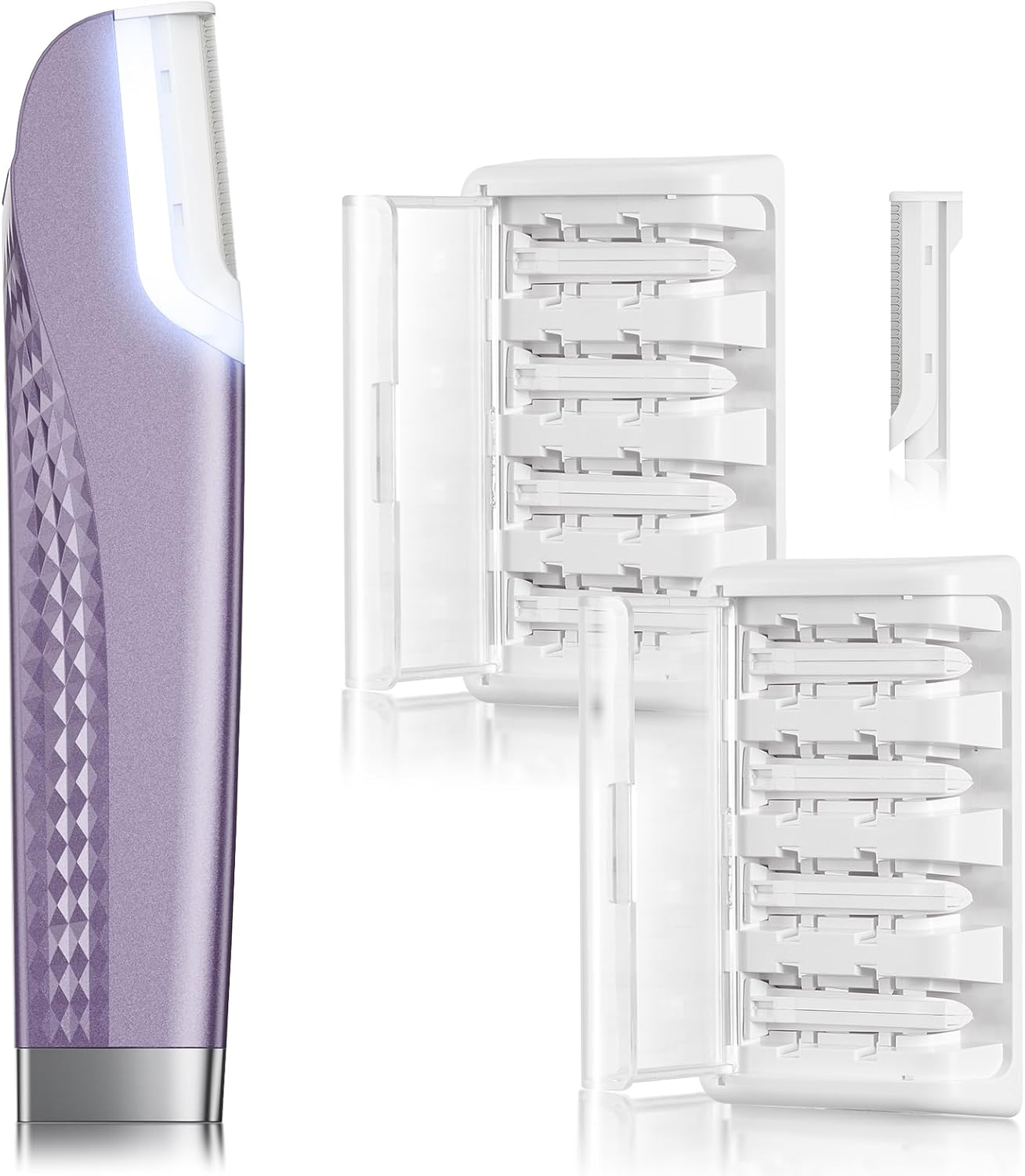 Dermaplane Razor for Women Face, Rechargeable Facial Hair Removal for Women, Sonic Smooth Dermaplaning with LED Light, 3-Speed Peach Fuzz Remover Tool, Includes 8 Refill Blades (Purple)