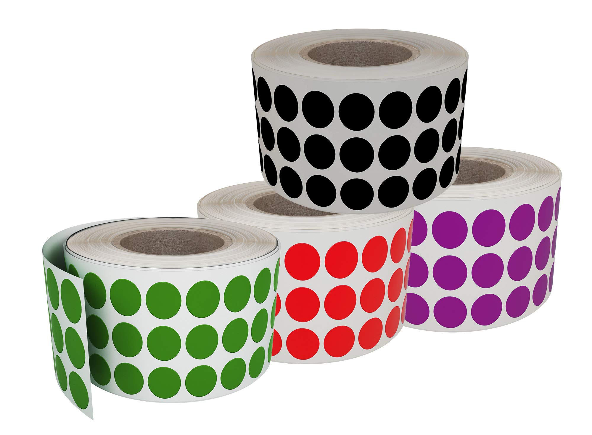 Royal Green Coloured Dot Labels in a Roll 8mm (0.8cm) 4 Colors Red, Green, Black and Purple 8000 Pack