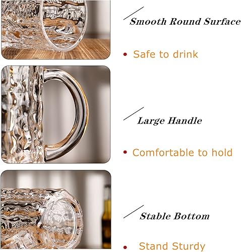 Miniatura 3 de Lyellfe Juego de 6 tazas de cerveza de vidrio, vasos de cerveza grandes de 18 onzas con asa y pajilla, vasos de cerveza sólidos transparentes para