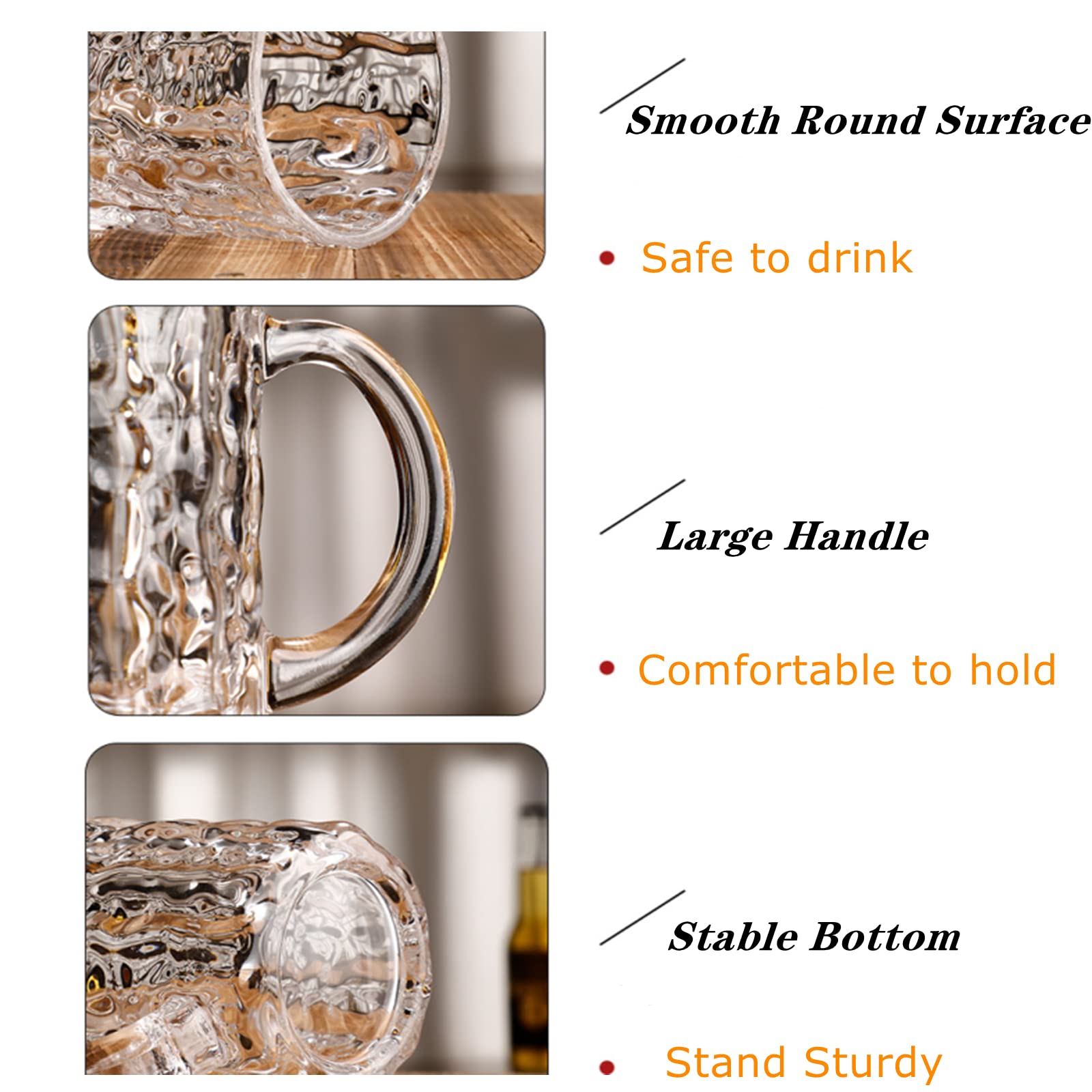 Lyellfe Set of 6 Glass Beer Mug, 18 Oz Large Beer Glasses with Handle Straw, Solid Clear Drinking Glassware Beer Cups for Freezer, Great for Cocktail, Juice, Soda, Beer, Whiskey, Beverage