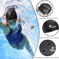 Vista 3 de Paquete de 3 gorros de natación extra grandes para trenzas y rastas de cabello largo, negro, mujeres y hombres, natación, silicona, impermeable