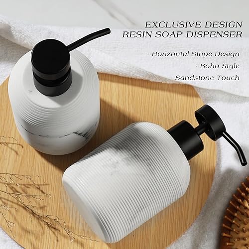 Miniatura 7 de Dispensador de jabón de manos de mármol para baño, juego de dispensador de jabón y loción de 12 onzas líquidas, paquete de 2 dispensadores de jabón