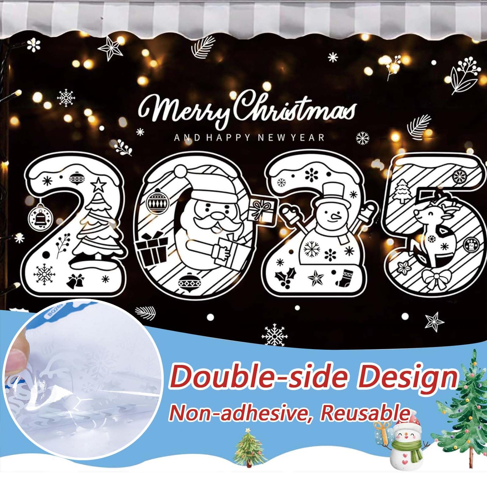 DKDDSSS Vetrofanie Natale, Adesivi Natalizi per Finestre Rimovibile Riutilizzabili Natale Vetrofanie in PVC Babbo Natale Fiocco di Neve Alce Pupazzo di Neve Albero di Natale Natale Decorazione