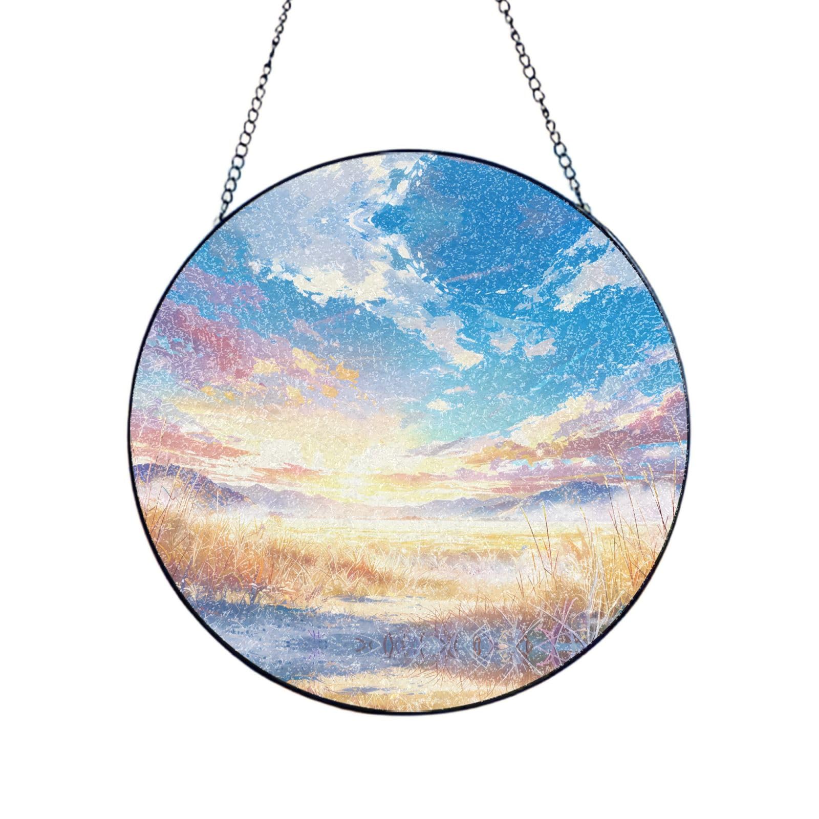 Phayah Sky Print Stained Glass Window Hanging Sun Catchers Decoration Mother'S Day Birthday Gifts For Home Garden Porch 6in（15cm）