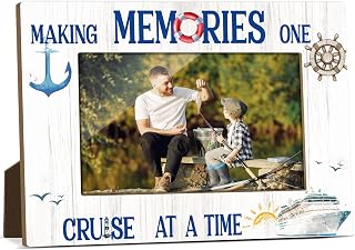Making Memories One Cruise Wooden Pictures Horizontal Holiday Honeymoon Frames Best Gift for Women Friends Couples Holiday Living Room Office Tabletop Display 4x6 Inches Photo Frame with Stand - FS642