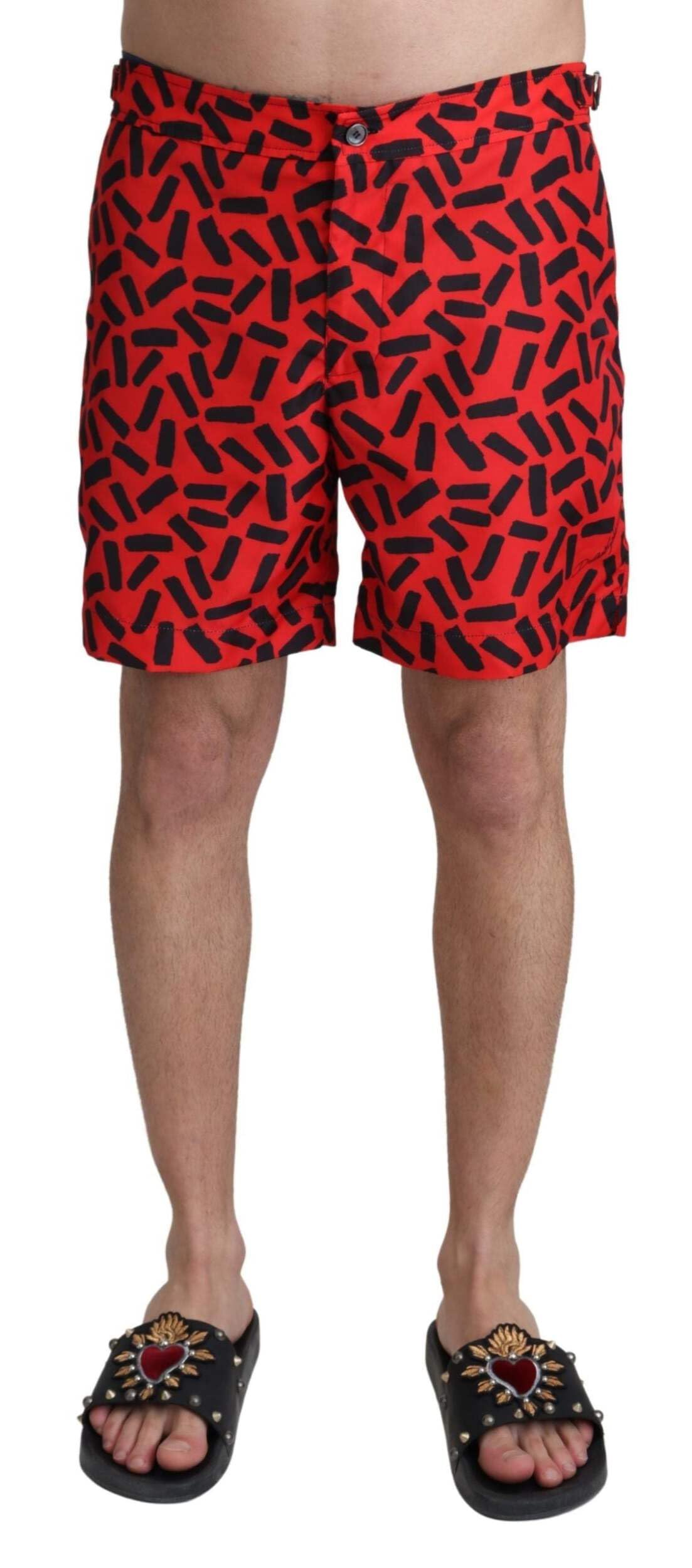 Dolce & Gabbana Czerwone wzorzyste spodenki plażowe stroje kąpielowe