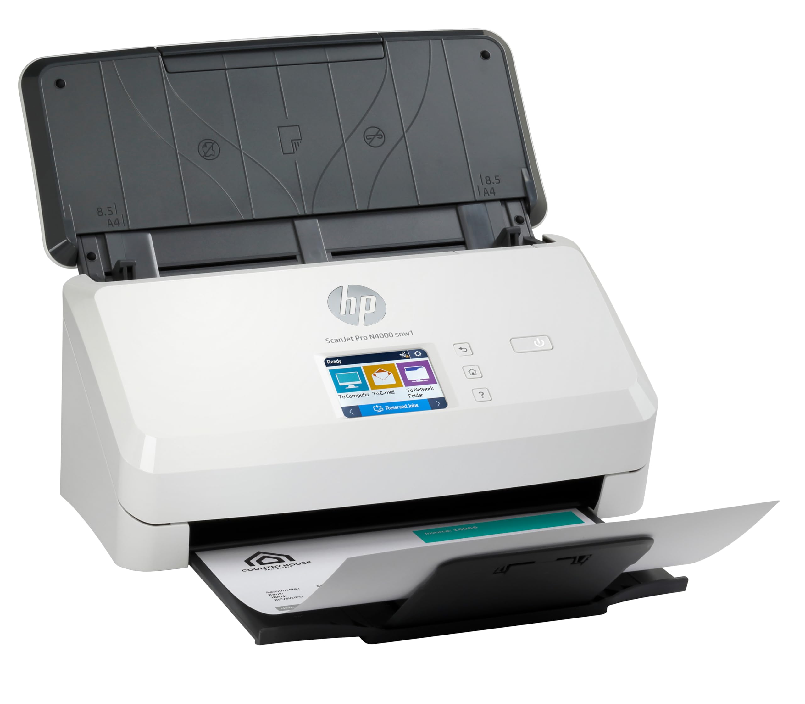 HP ScanJet Pro N4000 snw1, Scanner, Einzelblattzufuhr, 50-Blatt ADF, Ethernet, USB 3.0, Wi-Fi, bis zu 4.000 Seiten täglich, Kurzbefehle, Farbiger Touchscreen
