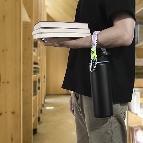 Miniatura 4 de Asa de cuerda de paracaídas para botella Hydro Flask 2.0 de boca ancha estándar con anillo y mosquetón (12, 16, 18, 20, 32, 40 y 64 onzas)