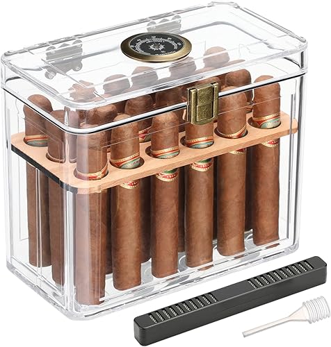 FANKAI Humidor de puros, humidor acrílico, caja de cigarros, accesorios para cigarros con higrómetro y humidificador, regalos de cigarros para