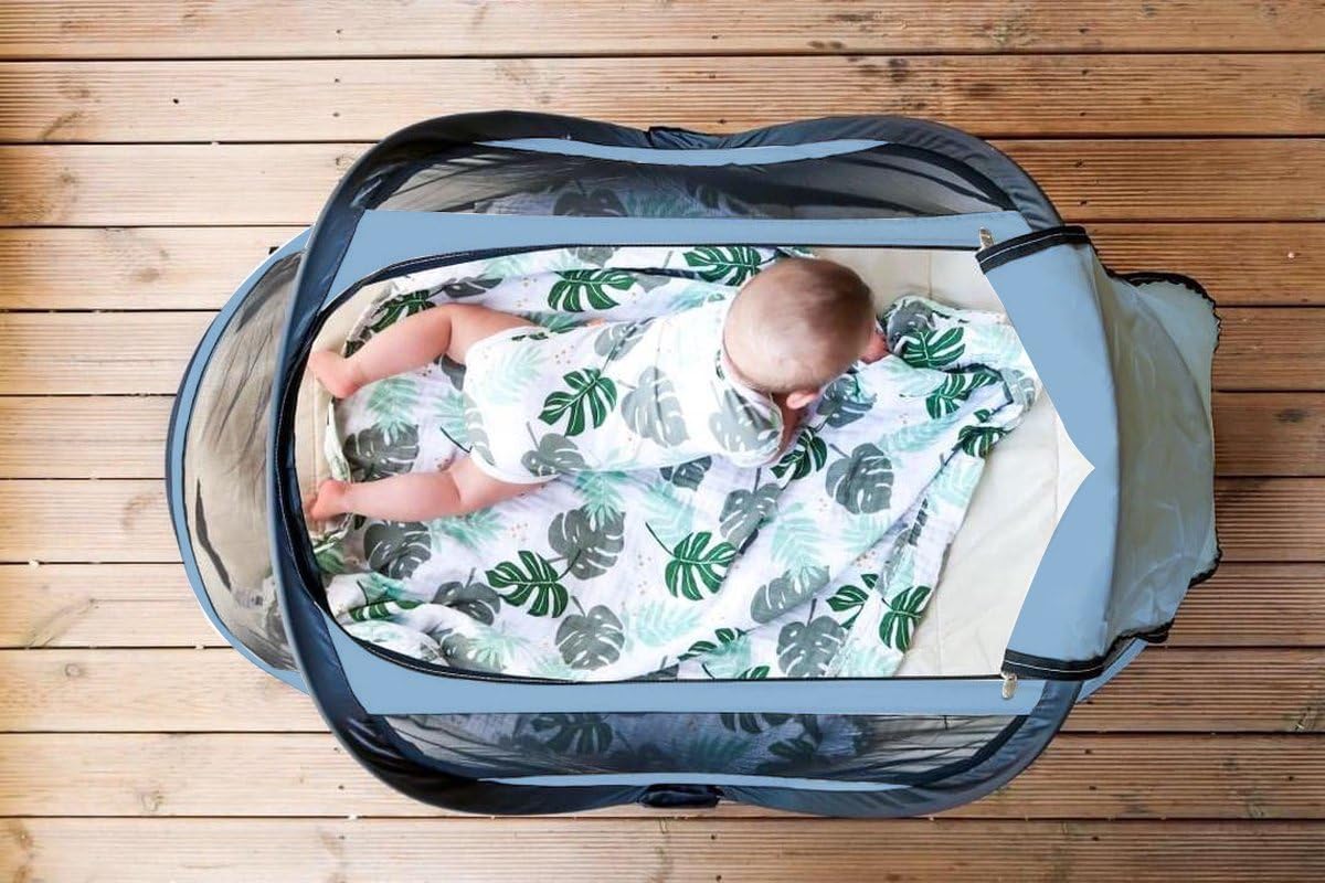 Deryan Travel Cot Cuna de Viaje - BabyBox - Pop up - Ligera, compacta y Plegable - Se despliega en Solo 2 Segundos - con mosquitera y Bolsa de Transporte - Azul