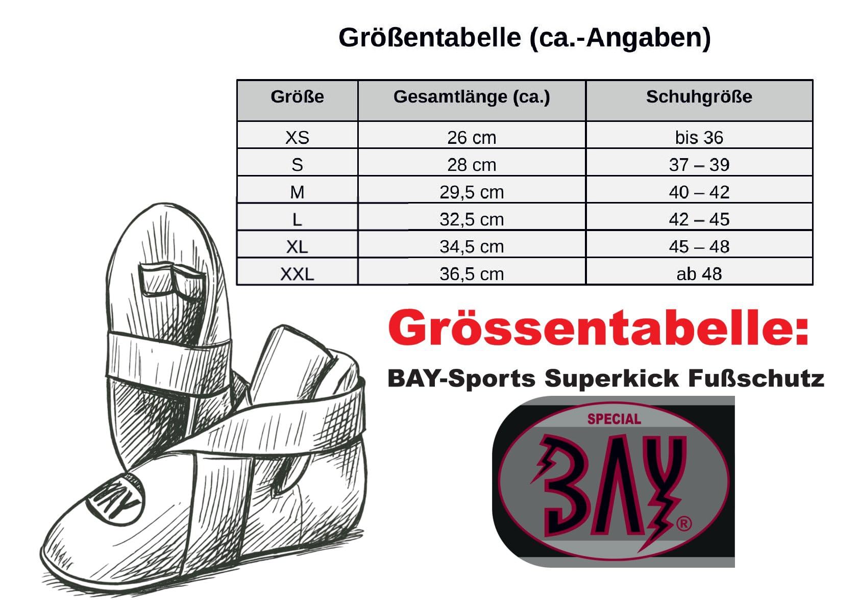 BAY Superkick Fußschutz Fußschützer Kickboxen Kick-Boxen Fußschoner Safety XXS - XXL, für Kinder und Erwachsene