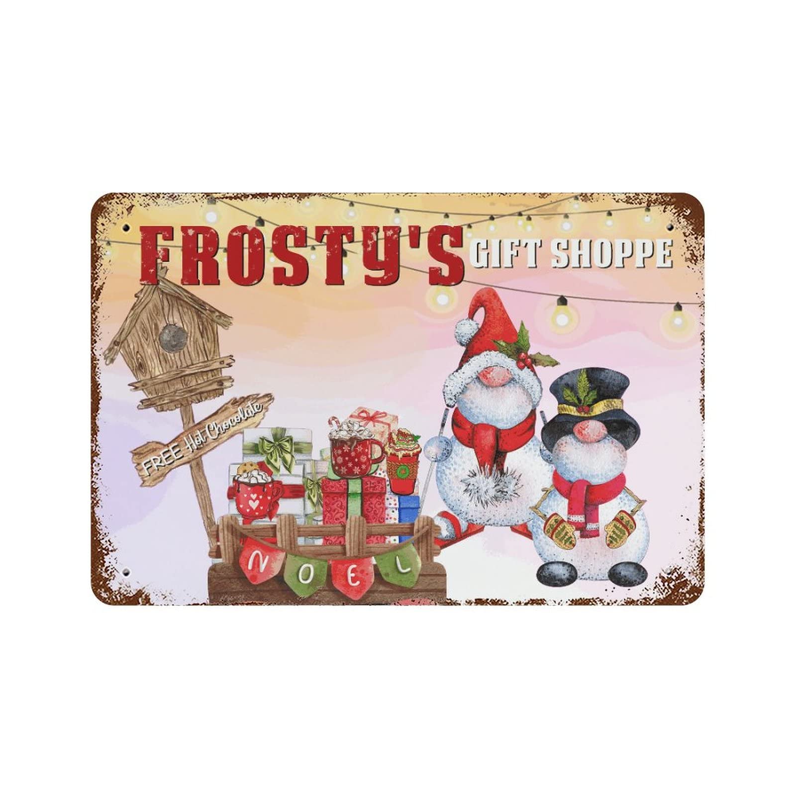 Patio Signs And Decor Outdoor Hot Chocolate Metal Signs 8"x12" Frosty's Gift Shoppe Free Hot Chocolate Retro Metal Tin Sign Vintage Aluminum Sign Vintage for Bar Laundry Room Yard Ranch Pub
