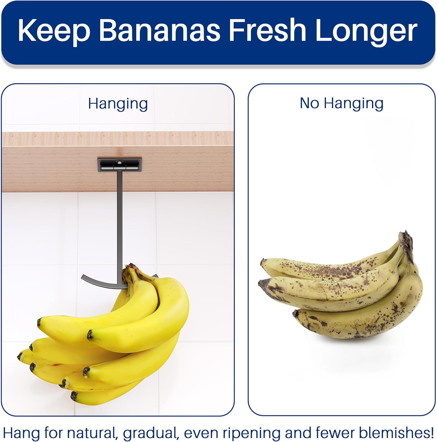 2-Pack Foldable Banana Hooks - Adhesive Under Cabinet Hangers with Magnetic Fold-Up Design, Metal Banana Holders for Kitchen, Black