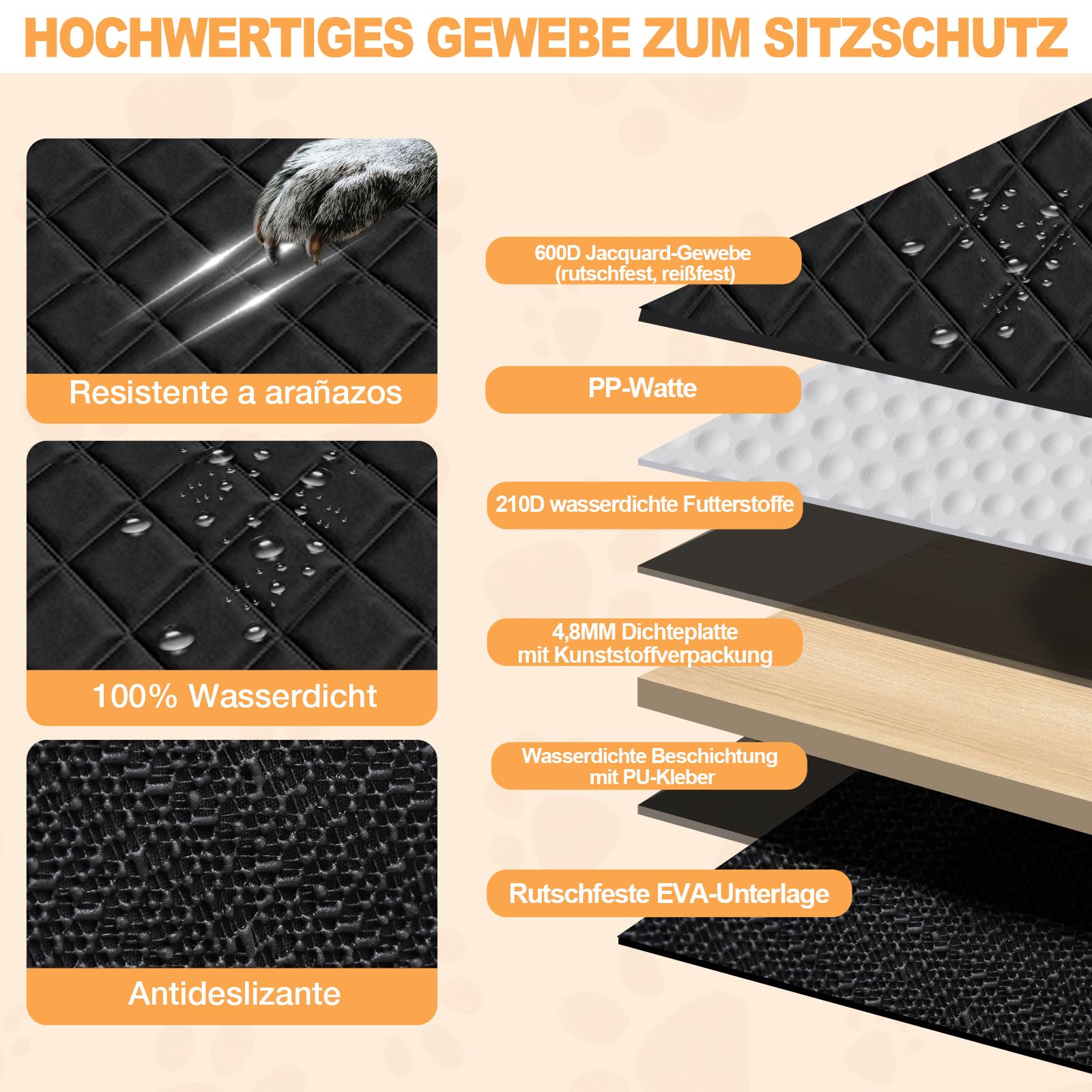 Funda para asiento trasero de perro con base dura fuerte, extensión de asiento trasero antideslizante e impermeable para mascotas, hamaca para coche, sedán, SUV