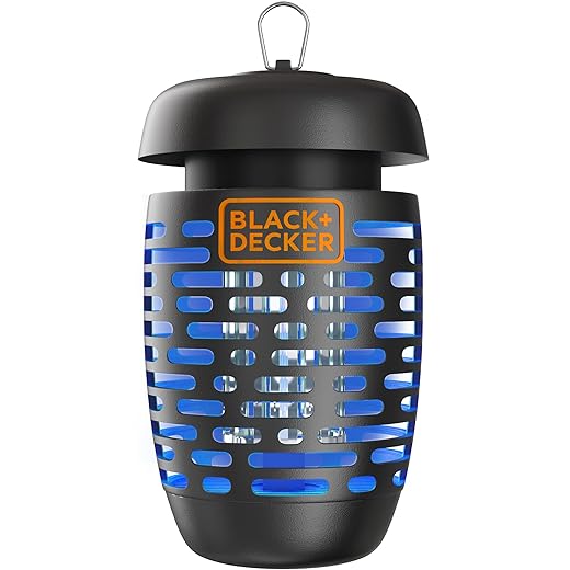 BLACK+DECKER Bug Zapper Electric Lantern with Insect Tray, Cleaning Brush, Light Bulb & Waterproof Design for Indoor & Outdoor Flies, Gnats & Mosquitoes Up to 625 Square Feet