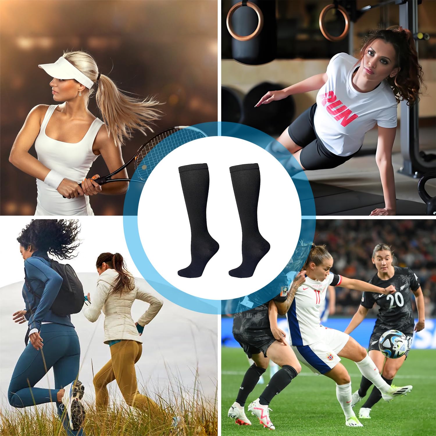 Kompressionsstrümpfe 1 Paar, Sport Kompressionssocken Damen und Herren, Stützstrümpfe,für Sport, Laufen, Flug, Reise, Joggen, Radsport, kniestrümpfe, 2XL