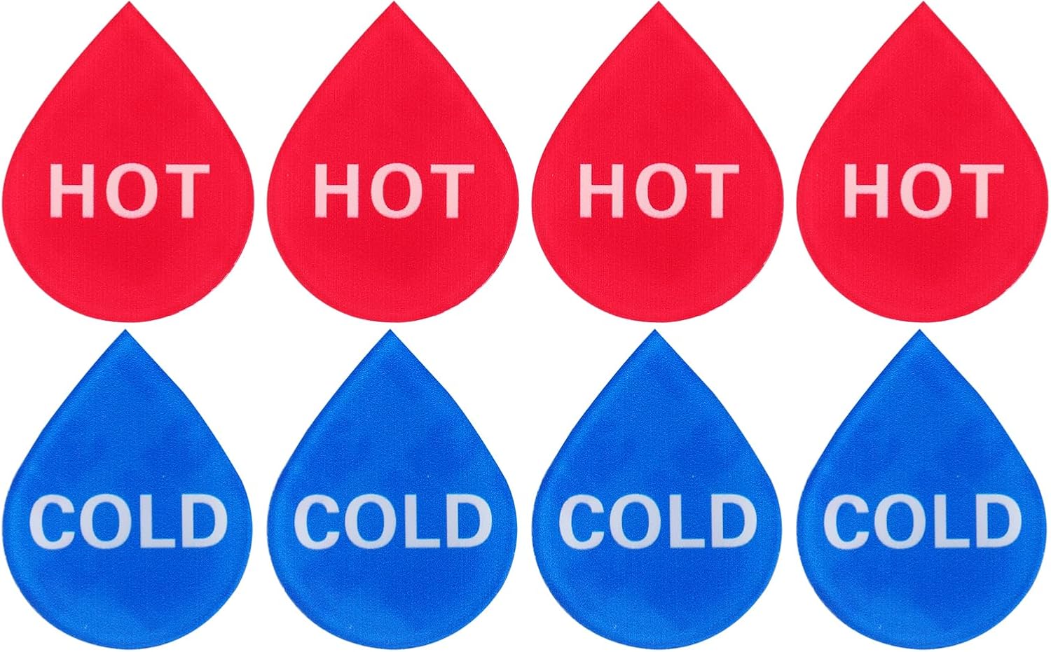 YOKIVE 8 Pcs Hot Cold Water Sticker Label, Sticker Sign Acrylic Great for Faucets Sinks Kitchen (Blue Red White, Drop Shape, 1.7" x 1.4" x 2")