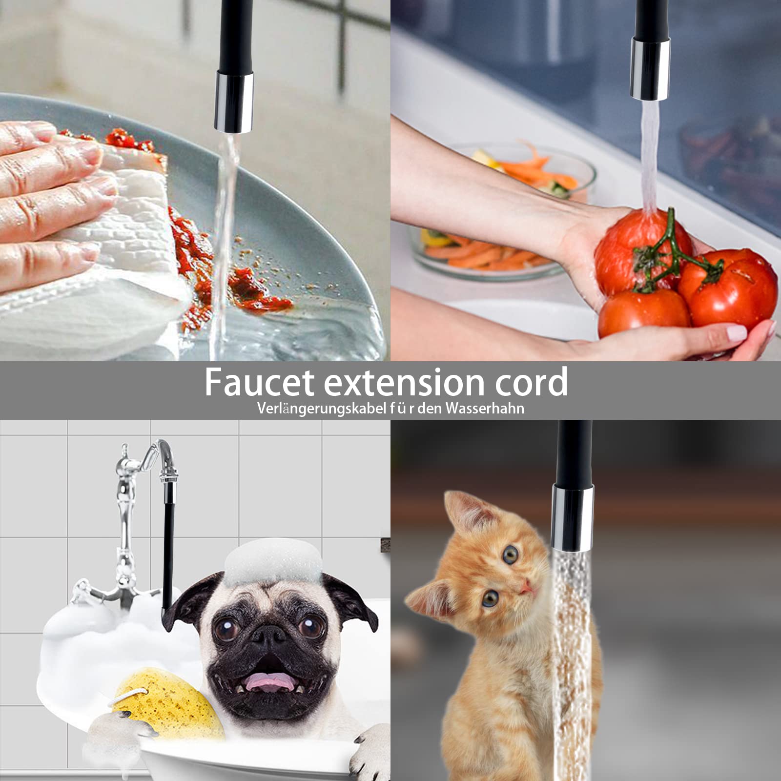 HENGBIRD Tubo di Prolunga per Rubinetto da Cucina e Bagno, Girevole a 360°, 30 cm, Adattatore per Filtro