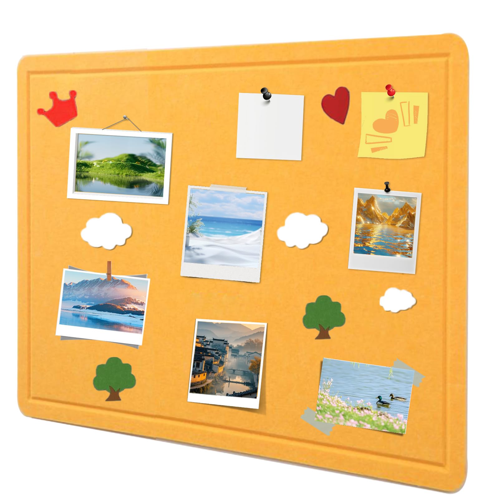 60 x 40 cm large cork board, large pin board, decorative cork wall made of felt, 0.9 cm thick, foldable photo board with self-adhesive tape, felt self-adhesive vision board, push pins felt, orange
