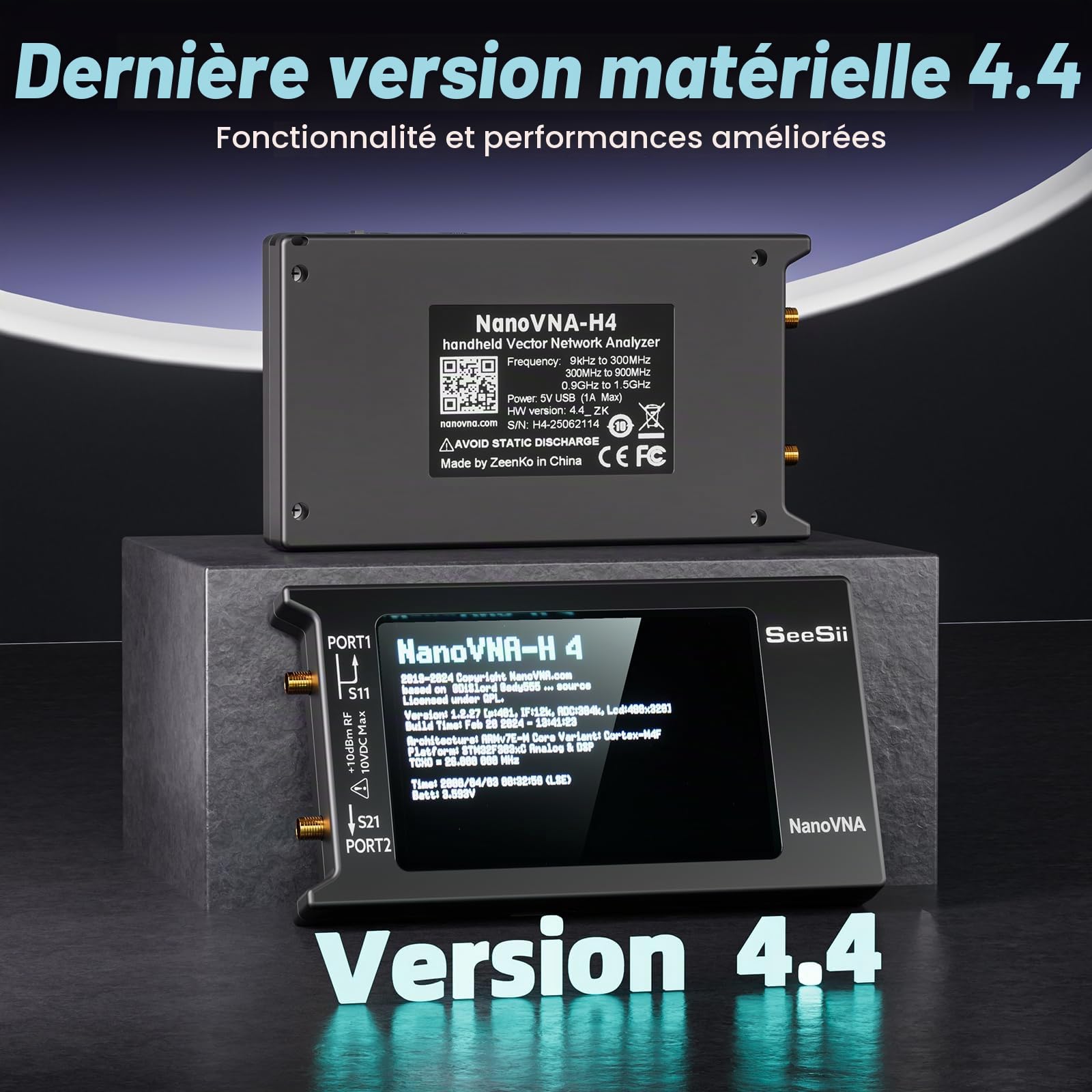 Seesii Analyseur de Réseau Vectoriel NanoVNA-H4, Analyseur d'antenne V4,4 9KHz-1,5GHz HF VHF UHF avec Écran Tactile pour Paramètres S et Rapport d'onde Stationnaire de Tension