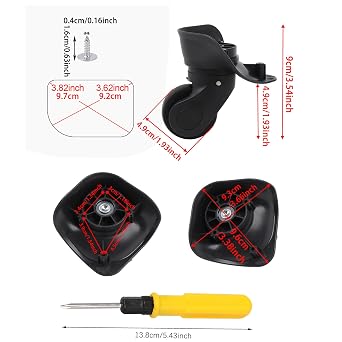 2 Pair Replacement Wheels for Luggage 360 Swivel Suitcase Casters Black (W041-2)