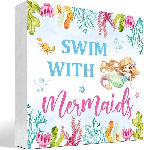 Letrero de madera con diseño de sirenas con diseño de sirenas, decoración de cuarto de bebé, diseño de sirenas bajo el mar, decoración de escritorio