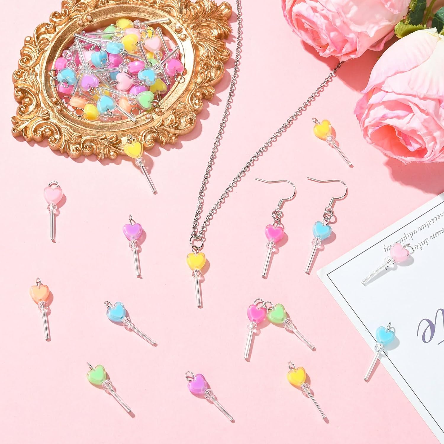 KitBeads 100Pcs Random Candy Heart Charms Dangle Love Lollipop Charms for Jewelry Making Valentine Bracelets Necklaces Keychains Accessories - Image 5